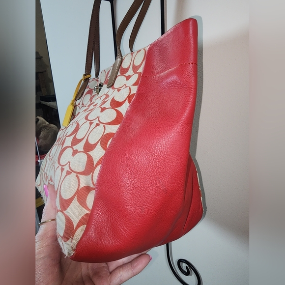 Coach Red Yellow Signature C Tote Shoulder Purse Legacy Vintage - Picture 5 of 15